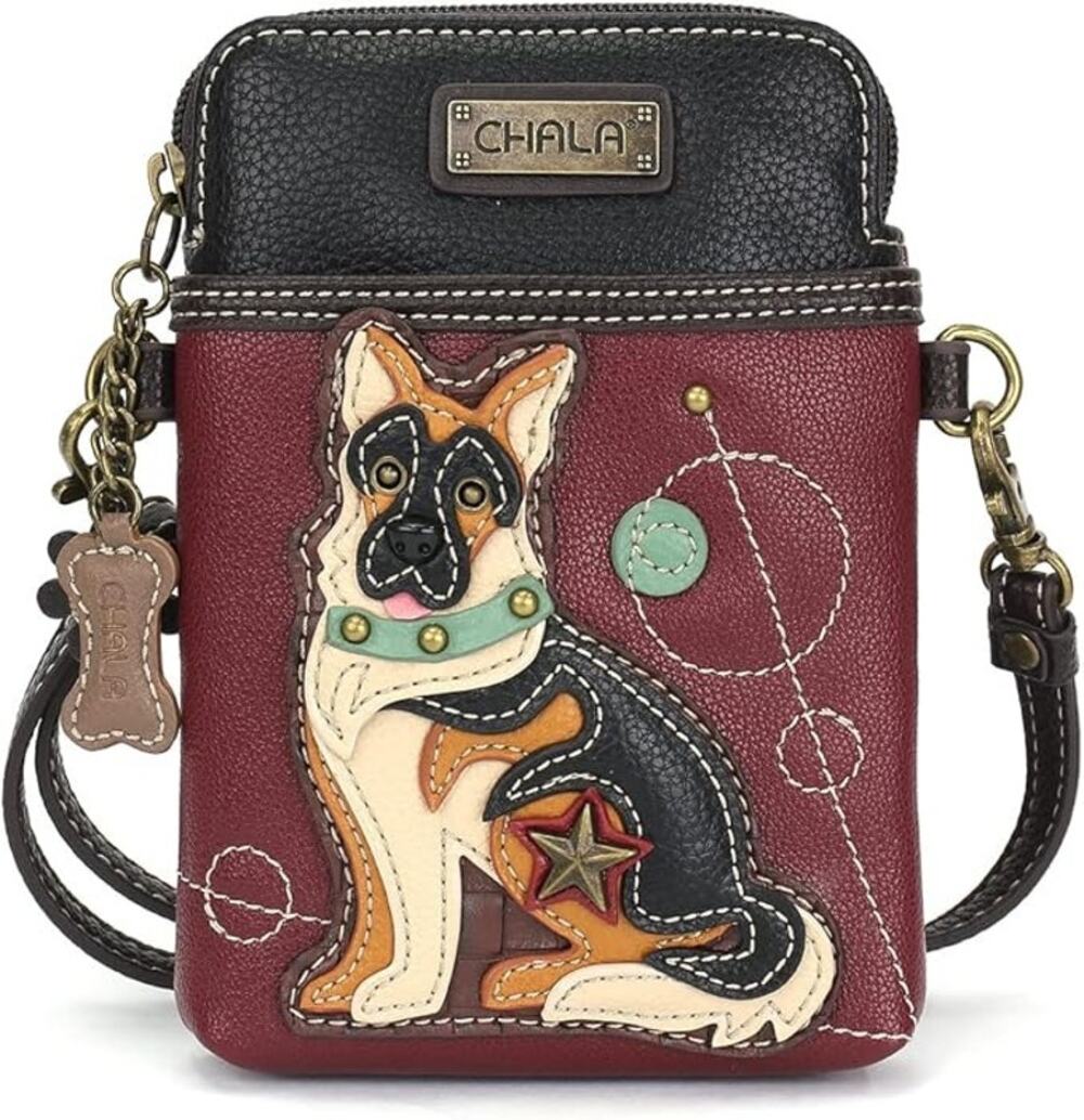 Chala Vegan Leather German Shepherd Crossbody Cell Phone Bag